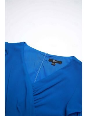 Elegant Midi V Neck Short Flounce Sleeve Chiffon Wedding Guest Dress - Image 36