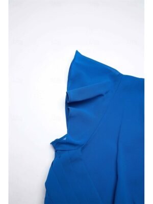 Elegant Midi V Neck Short Flounce Sleeve Chiffon Wedding Guest Dress - Image 37