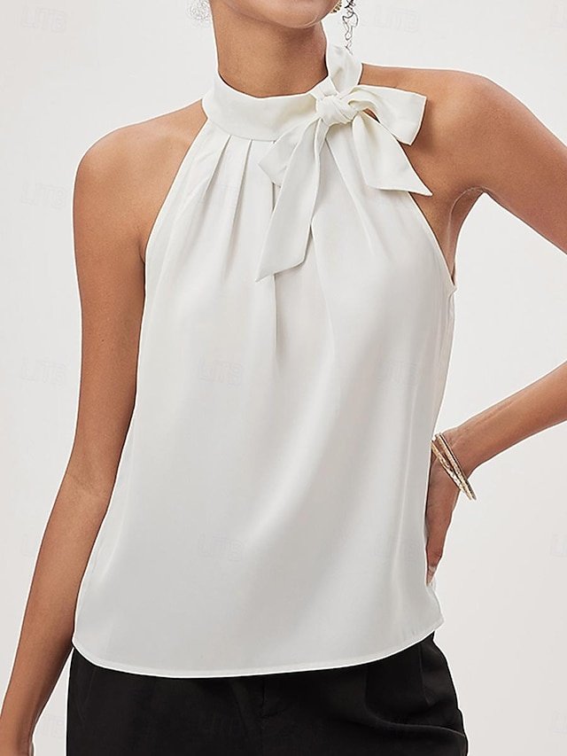 Elegant Modern Plain Halter Neck Sleeveless Regular Top - Image 1
