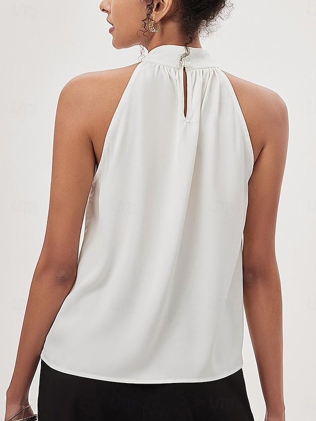 Elegant Modern Plain Halter Neck Sleeveless Regular Top - Image 2