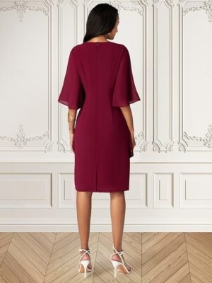 Elegant Non-Stretch Sequin Overlay Round Neck Three-Quarter Split Sleeve Knee-Length Midi Dress - Image 13