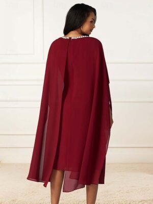 Elegant Non-Stretch Sequin Overlay Round Neck Three-Quarter Split Sleeve Knee-Length Midi Dress - Image 19