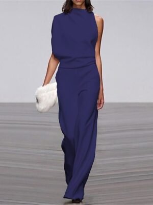 Elegant One Shoulder Wide Leg Formal Jumpsuit - Image 7