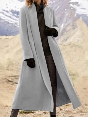 Elegant Oversize Solid Open Front Long Sleeve Long Trench Coat - Image 2