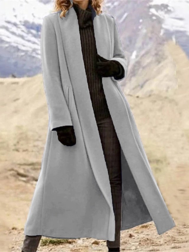 Elegant Oversize Solid Open Front Long Sleeve Long Trench Coat - Image 2