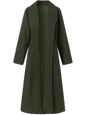 Elegant Oversize Solid Open Front Long Sleeve Long Trench Coat - Image 4