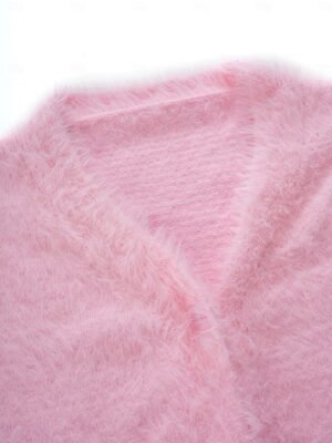 Elegant Oversized Solid V Neck Long Sleeve Cardigan - Image 5