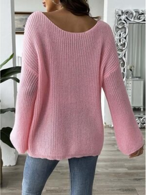 Elegant Party Loose Solid Crew Neck Long Sleeve Knit Sweater - Image 2