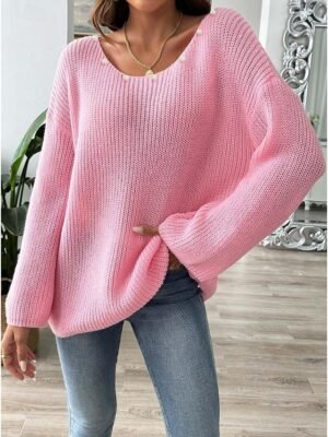 Elegant Party Loose Solid Crew Neck Long Sleeve Knit Sweater - Image 5