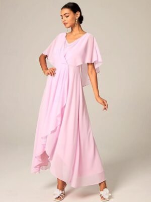 Elegant Pleated Ruffle Chiffon Crew Neck Sleeveless Midi Dress - Image 26