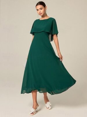 Elegant Pleated Ruffle Chiffon Crew Neck Sleeveless Midi Dress - Image 36