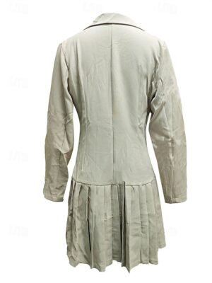 Elegant Pleated V Neck Long Sleeve Mini Dress - Image 10