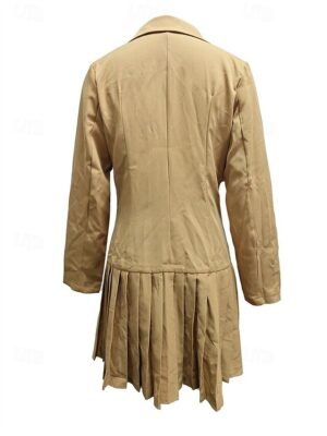 Elegant Pleated V Neck Long Sleeve Mini Dress - Image 12