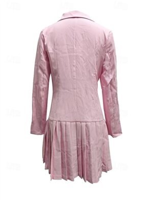 Elegant Pleated V Neck Long Sleeve Mini Dress - Image 6