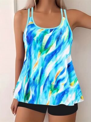 Elegant Plus Size Black White Sleeveless Tankini - Image 13