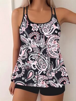Elegant Plus Size Black White Sleeveless Tankini - Image 4
