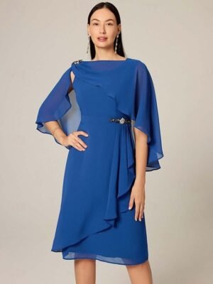 Elegant Plus Size Chiffon Ruffle Boat Neck Sleeveless Midi Dress - Image 3