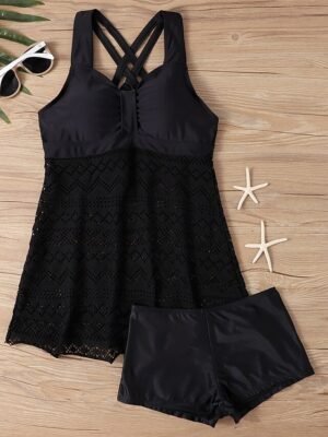 Elegant Plus Size Solid Lace Sleeveless Tankini - Image 2
