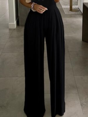 Elegant Regular Fit Beaded Crew Neck Sleeveless Wide Leg Jumpsuit - Image 5