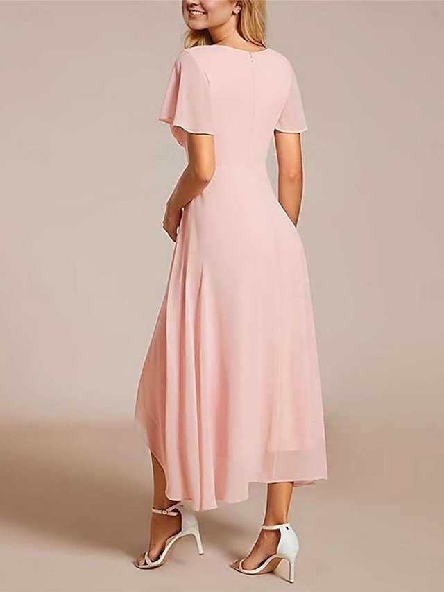 Elegant Regular Fit Chiffon V Neck Short Sleeve Maxi Dress - Image 2