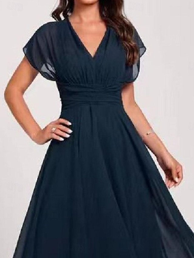Elegant Regular Fit Chiffon V Neck Short Sleeve Maxi Dress - Image 2