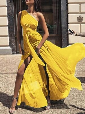 Elegant Regular Fit Chiffon V Neck Sleeveless Maxi Dress - Image 3