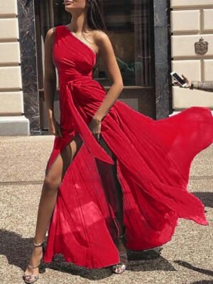 Elegant Regular Fit Chiffon V Neck Sleeveless Maxi Dress - Image 4