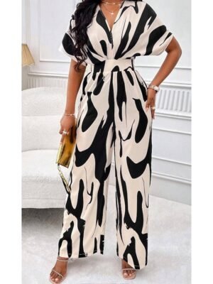 Elegant Regular Fit Colour Block V Neck Butterfly Sleeve Jumpsuit - Image 5