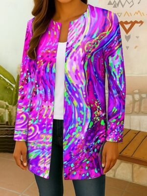 Elegant Regular Fit Floral Collarless Long Sleeve Blazer - Image 12