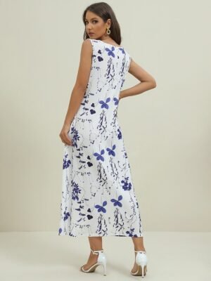 Elegant Regular Fit Floral Crew Neck Half Sleeve Midi Dress Set - Image 2