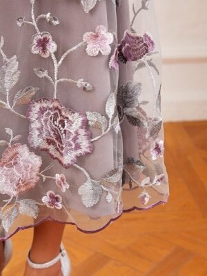 Elegant Regular Fit Floral Crew Neck Long Sleeve Tea Length Cocktail Dress Set - Image 10