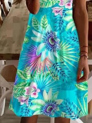 Elegant Regular Fit Floral Crew Neck Short Sleeve Mini Dress - Image 4