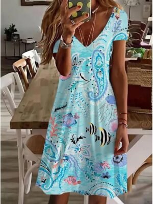 Elegant Regular Fit Floral Crew Neck Short Sleeve Mini Dress - Image 8