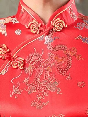 Elegant Regular Fit Floral Embroidery Stand Short Sleeve Midi Sheath Dress - Image 13