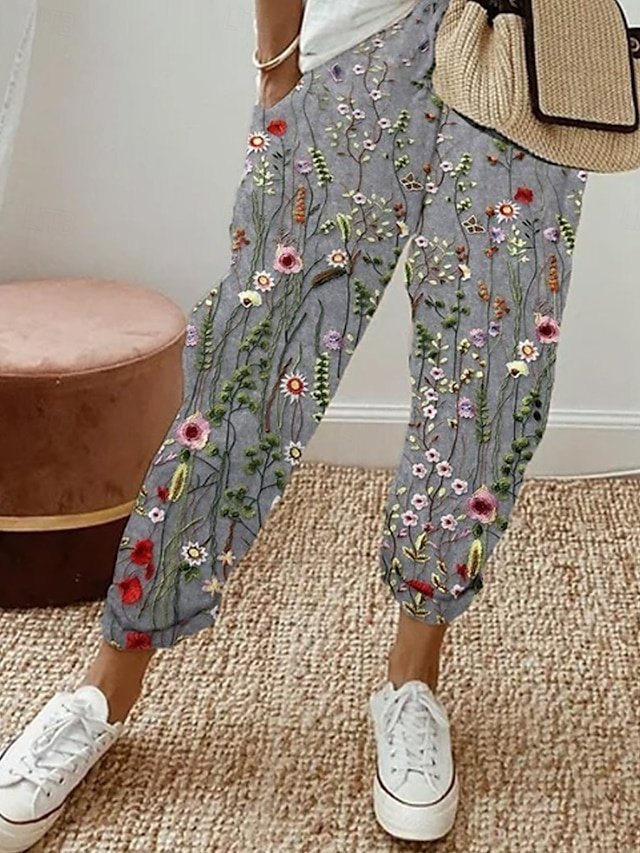 Elegant Regular Fit Floral High Waist Full Length Pants - Image 1
