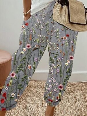 Elegant Regular Fit Floral High Waist Full Length Pants - Image 2