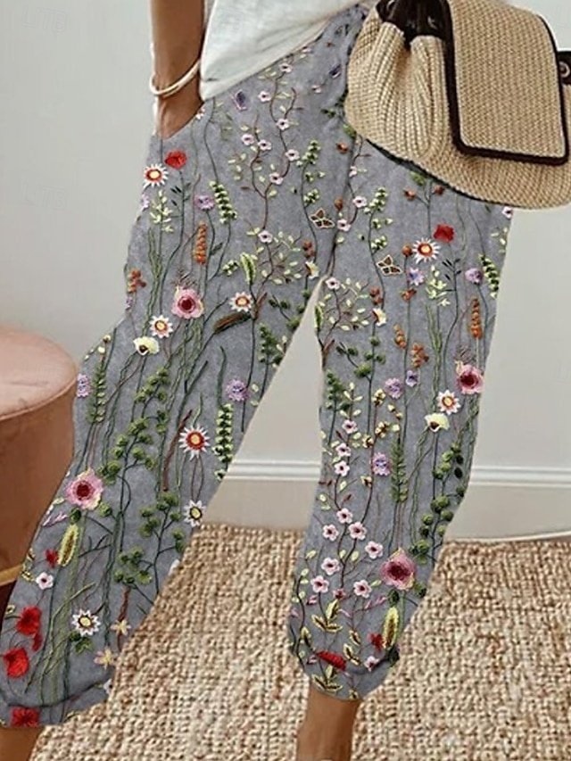 Elegant Regular Fit Floral High Waist Full Length Pants - Image 2