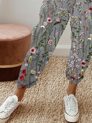 Elegant Regular Fit Floral High Waist Full Length Pants - Image 3