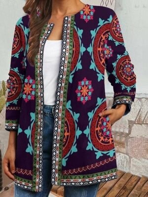 Elegant Regular Fit Floral Print Long Sleeve Jacket - Image 11