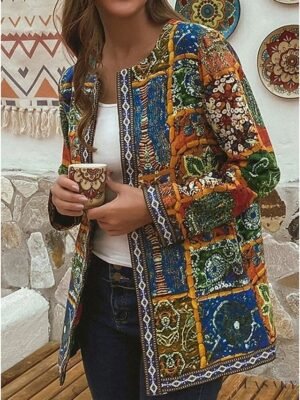 Elegant Regular Fit Floral Print Long Sleeve Jacket - Image 13