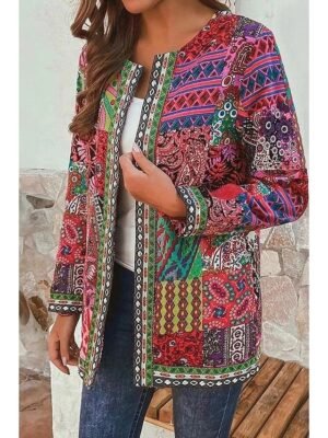 Elegant Regular Fit Floral Square Neck Long Sleeve Jacket - Image 1