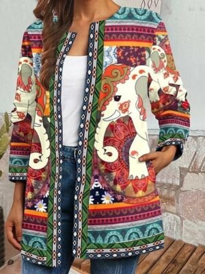 Elegant Regular Fit Floral Square Neck Long Sleeve Jacket - Image 11