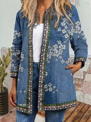 Elegant Regular Fit Floral Square Neck Long Sleeve Jacket - Image 15