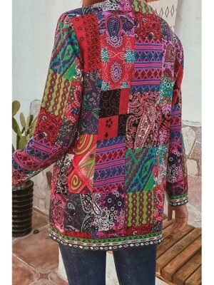 Elegant Regular Fit Floral Square Neck Long Sleeve Jacket - Image 2