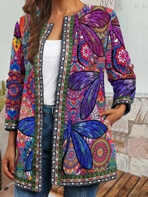 Elegant Regular Fit Floral Square Neck Long Sleeve Jacket - Image 7