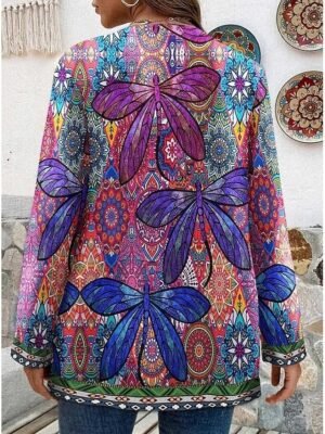 Elegant Regular Fit Floral Square Neck Long Sleeve Jacket - Image 8