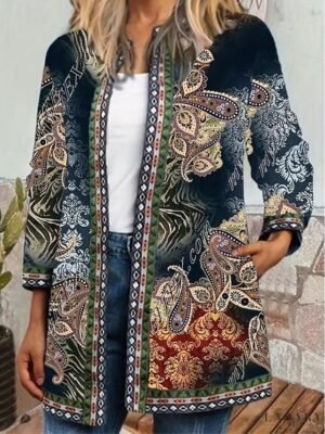 Elegant Regular Fit Floral Square Neck Long Sleeve Jacket - Image 9