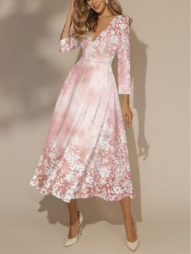 Elegant Regular Fit Floral V Neck Long Sleeve Maxi Chiffon Dress - Image 12