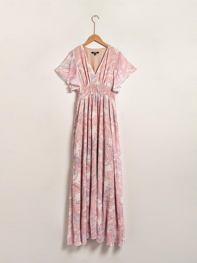 Elegant Regular Fit Floral V Neck Long Sleeve Maxi Chiffon Dress - Image 21