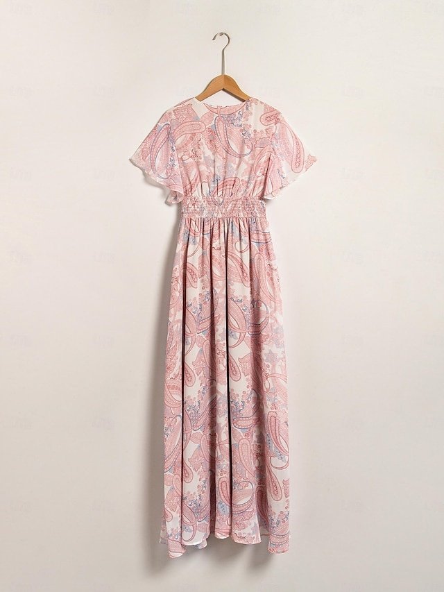 Elegant Regular Fit Floral V Neck Long Sleeve Maxi Chiffon Dress - Image 22